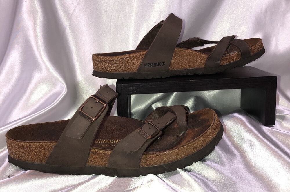 Birkenstock Sandals Mayari Brown 250 L8 M6 Buckle Toe Loop Womens Sz EU 39 US 8